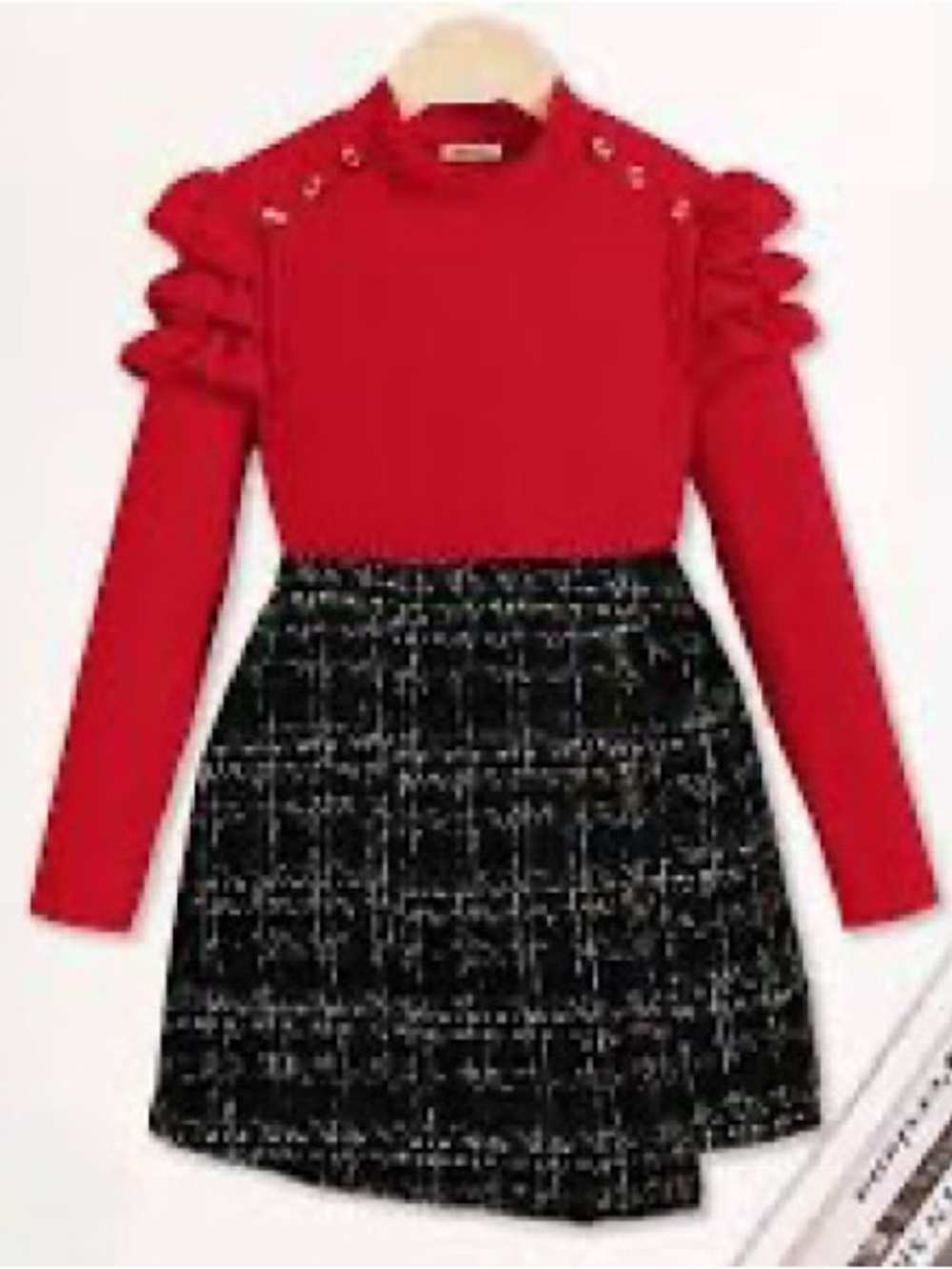 Two Piece Plaid Skirt Long Sleeve Ribbed Top Outfit GIRLS US Size 8Y Ruffle